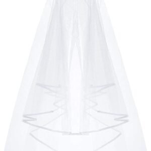 White Double Ribbon Edge Center Cascade Bridal Wedding Veil with Comb