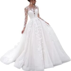 Modest Mermaid Wedding Dresses  Off Shoulder Ruffles Tulle Long Lace Bridal Gowns with Long Train