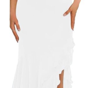 Women's Elegant Bodycon Ruched Maxi Cocktail Dress Mesh Sleeveless Mermaid Ruffle Beach Wedding Guest Long Dresses