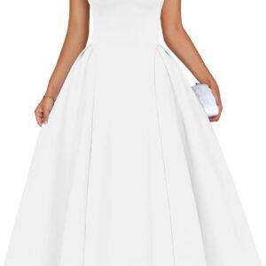 Women's Elegant Square Neck Swing A Line Wedding Evening Party Midi Dress