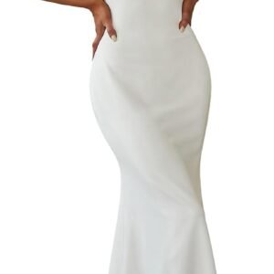 Women's Sleeveless V-Neck Open Back Lace Simple Mermaid Sweep Train Wedding Dress