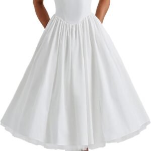 Women Halter Midi Dress Corset Back Layered Tulle Skirt A Line Formal Dresses Wedding Guest Bridal Shower
