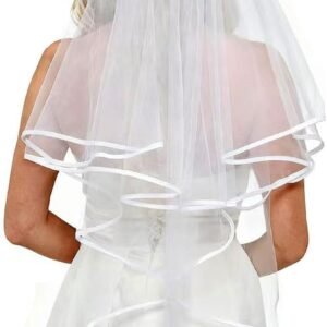 White Bridal Veil 2 Tier Veil with white binding and sash Wedding Veil Bachelorette Party Bridal Shower