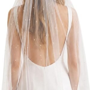 Long Pearl Wedding Bridal Veil, 1 Tier Bridal Veil Pearl with Comb, White Long Wedding Veils for Bachelorette Party Bridals Shower Weddings