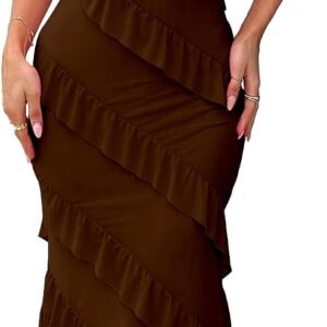 Women's Sexy V Neck Backless Bodycon Spaghetti Strap Elegant Ruffle Maxi Cocktail Party Dresses