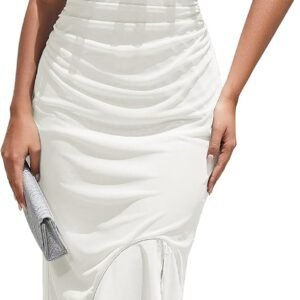 Women's Mesh Ruched Bodycon Summer Beach Wedding Guest Dress | Garden Party,Maxi,Adjustable Spaghetti Strap,Ruffle Hem Design,Breathable,Lightweight,with Lining
