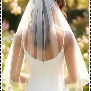 Short Wedding Veil 1 Tier Bridal Veils with Comb for Brides | White and Ivory Elbow Waist Length Tulle Veil Hair Accessories for Women