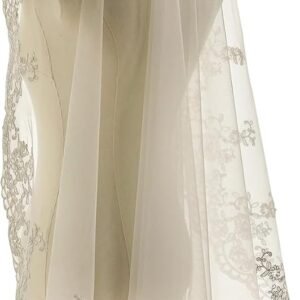 Lace Applique Edge Mantilla Fingertip Length Wedding Bridal Veil for Bride