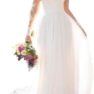 Wedding Dresses for Bride with Lace Appliques Chiffon A Line Women Dress Long Sleeves Beach Bride Dress