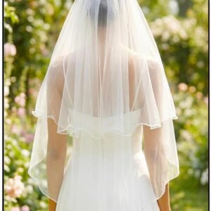 Fingertip Wedding Veil 2 Tier Bridal Veils with Comb for Women | Short Elbow Length Tulle White and Ivory Hair Accessories for Brides with Pencil Edge