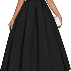 Women's Summer Strapless Cocktail Dresses  Elegant Off Shoulder Flowy A Line Wedding Guest Party Midi Dress