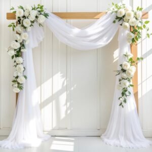 White Wedding Arch Draping Fabric 2 Panels 30'' x 18FT Sheer Chiffon Arch Drape Backdrop Drapes for Summer Wedding Bridal Shower Baby Shower Birthday Party Outdoor Decoration