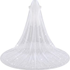 Long Bride Veil for Wedding with Sparkles, Cathedral Veil with Comb | for the Bride's Headpiece in a Church Wedding(3 x 1.5M)