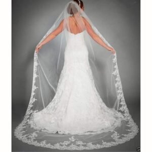 Gorgeous Wedding Lace Veils Floral Long Cathedral Veils for Brides Soft Tulle Bridal Veil with Comb 118" (Ivory)