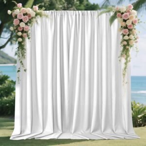 10x10ft White Backdrop Curtain for Parties, Wrinkle Free White Curtains Photo Backdrop for Wedding Decor, Birthday Party Graduation Baby Shower Photography(5ft x 10ft, 2 Panels)