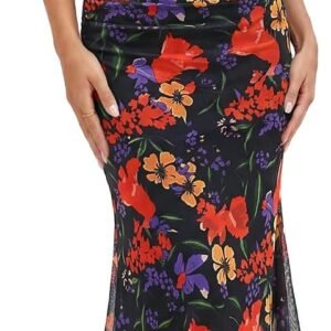 Women's Summer Floral Bodycon Maxi Dress  Ruched Mesh Ruffle Sleeve Spring Wedding Guest Cocktail Party Dresses