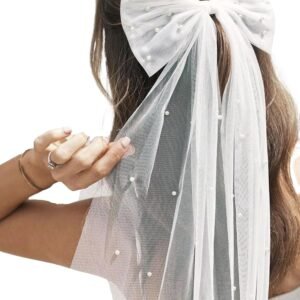Bridal Veil Bachelorette Party Veil White Bow Wedding Veil Elegant Tulle Layer Hair Clip for Women and Girls